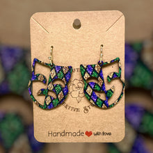 Load image into Gallery viewer, Mardi Gras Mask Half and Half Harlequin Earring