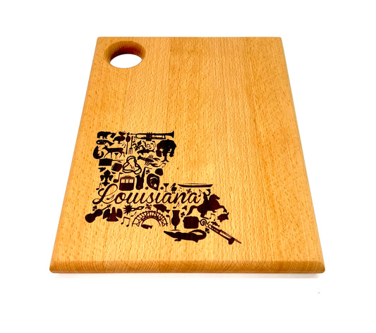 Louisiana Theme Cutting Board, handmade by Southern Creative Studio in New Orleans – detail