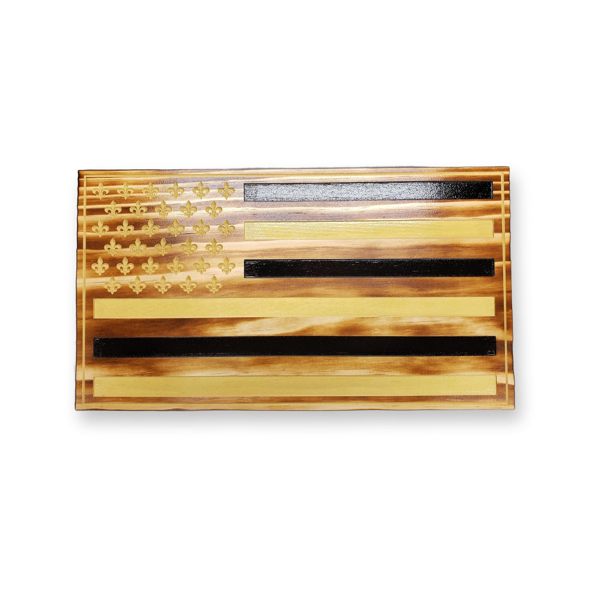 Black and gold fleur-de-lis wood flag