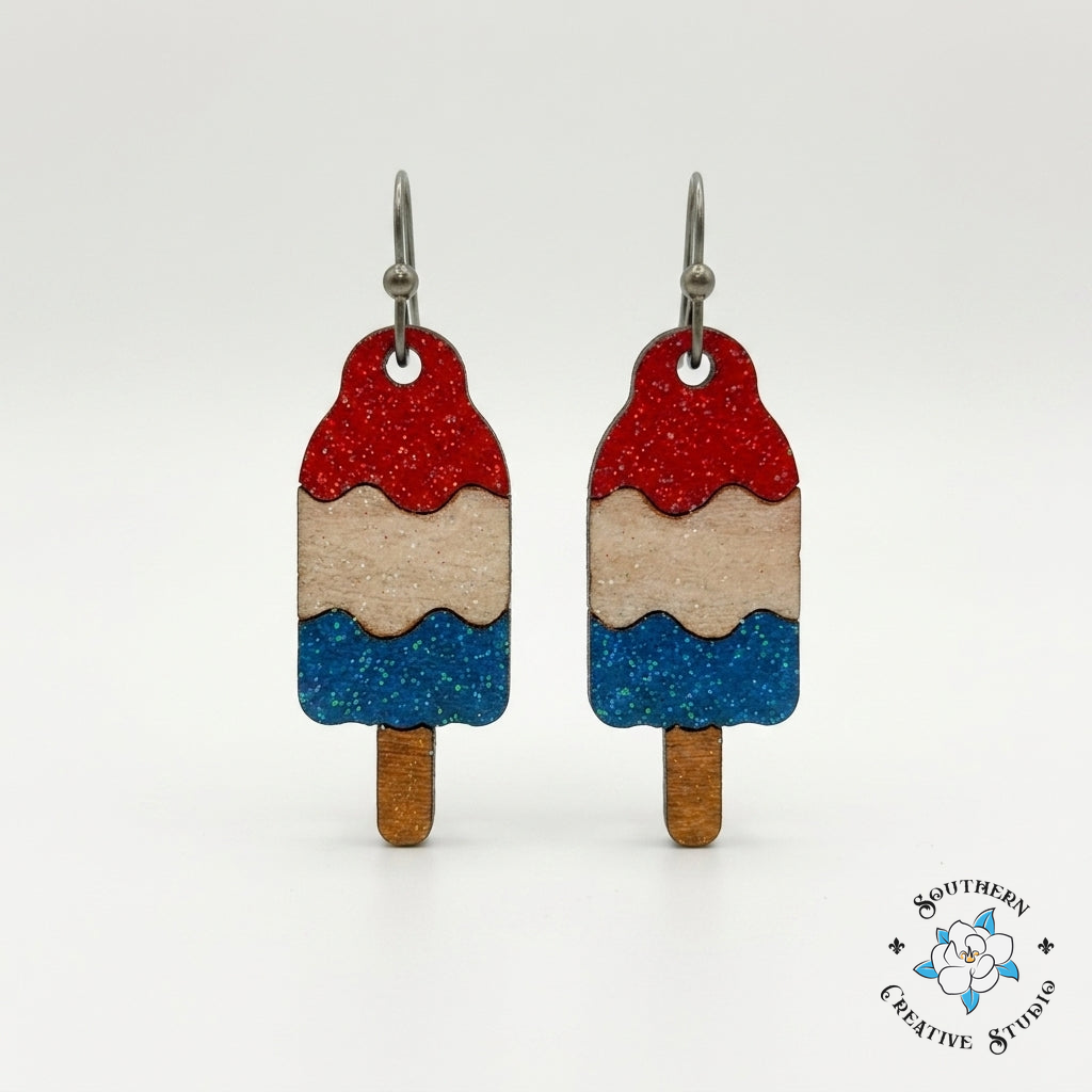 Bomb Pop Popsicle Earrings product shot on white background – Southern Creative Studio