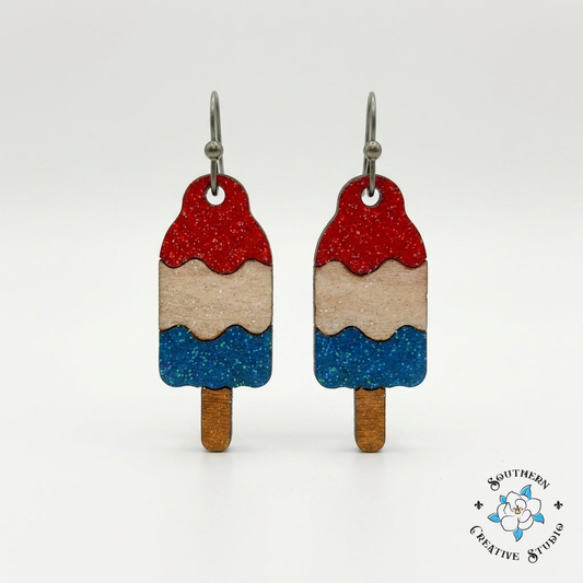 Bomb Pop Popsicle Earrings product shot on white background – Southern Creative Studio