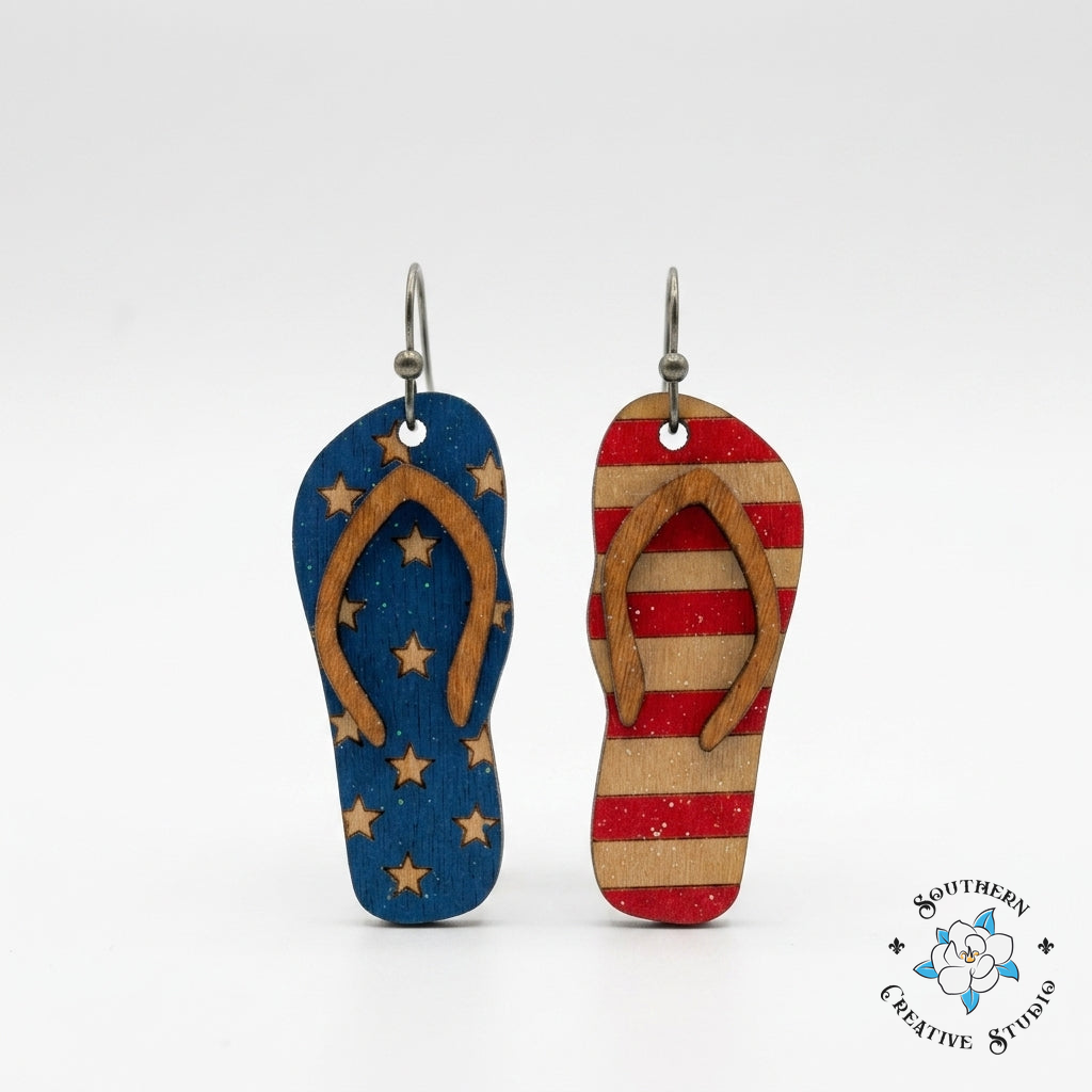 USA Flip Flop Earrings hand-painted wood mix and match – Southern Creative Studio product shot