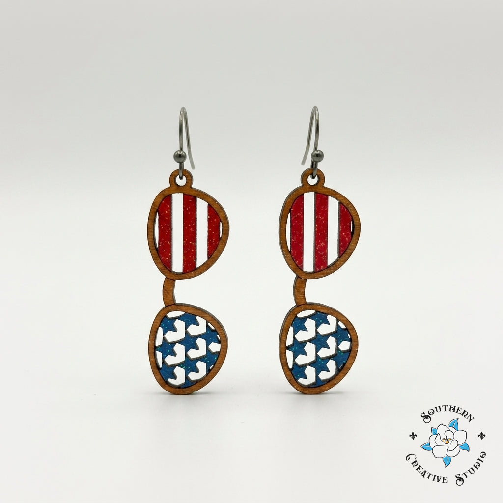 USA Flag Sunglasses Earrings hand-painted wood – Southern Creative Studio product shot