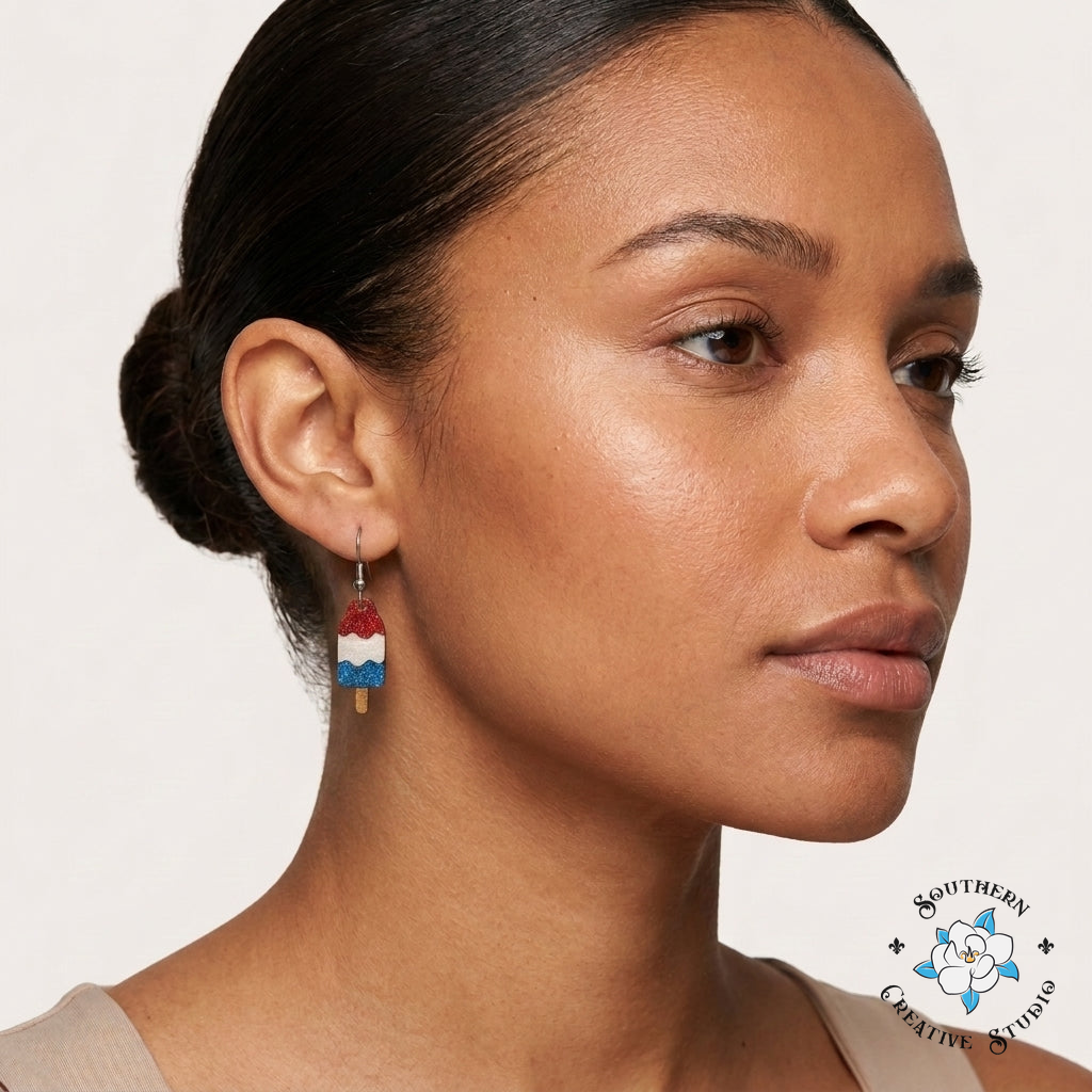 Bomb Pop Popsicle Earrings close-up – Southern Creative Studio