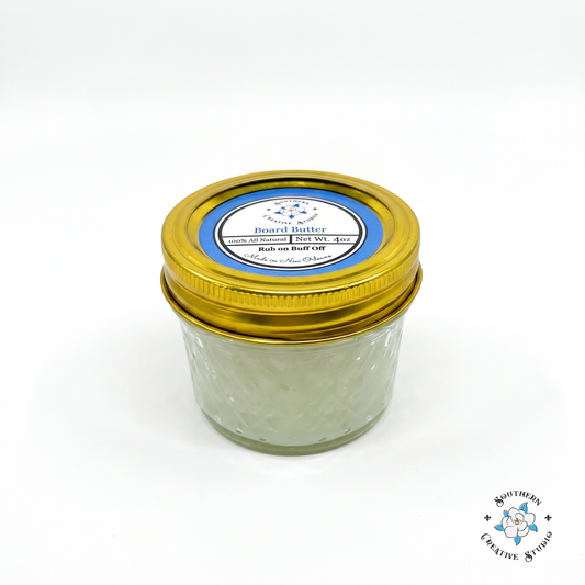 Southern Creative Studio Board Butter 4 oz all-natural wood conditioner jar on white