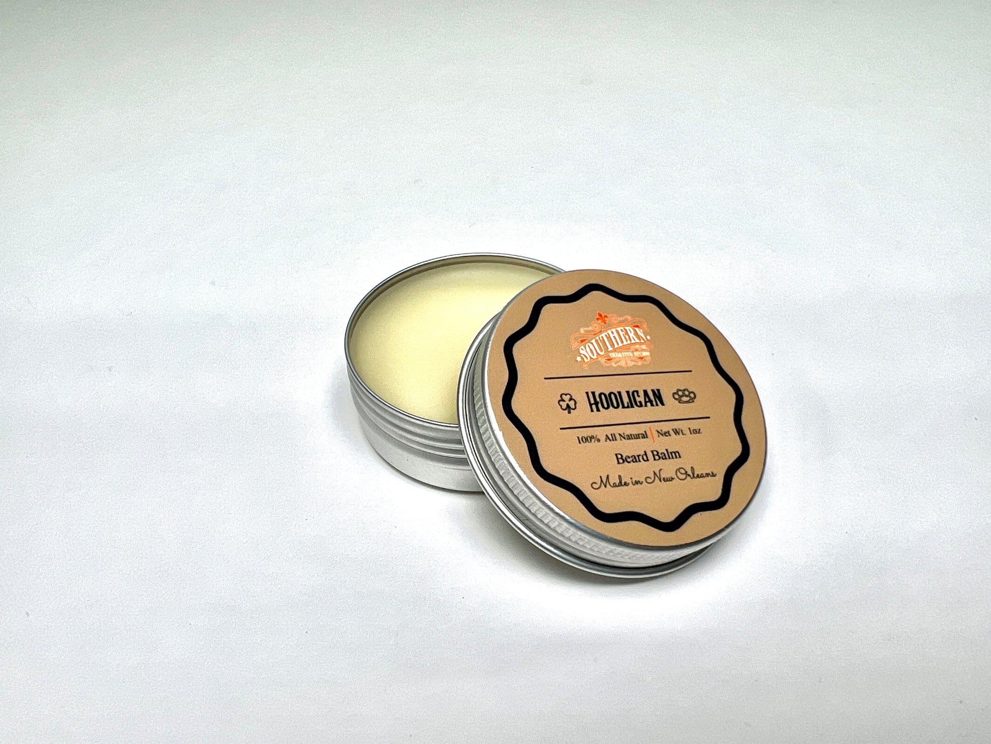 Beard Balm - Hooligan, handmade by Southern Creative Studio in New Orleans – alternate angle