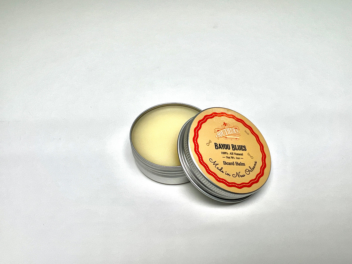 Beard Balm - Bayou Blues, handmade by Southern Creative Studio in New Orleans – in use