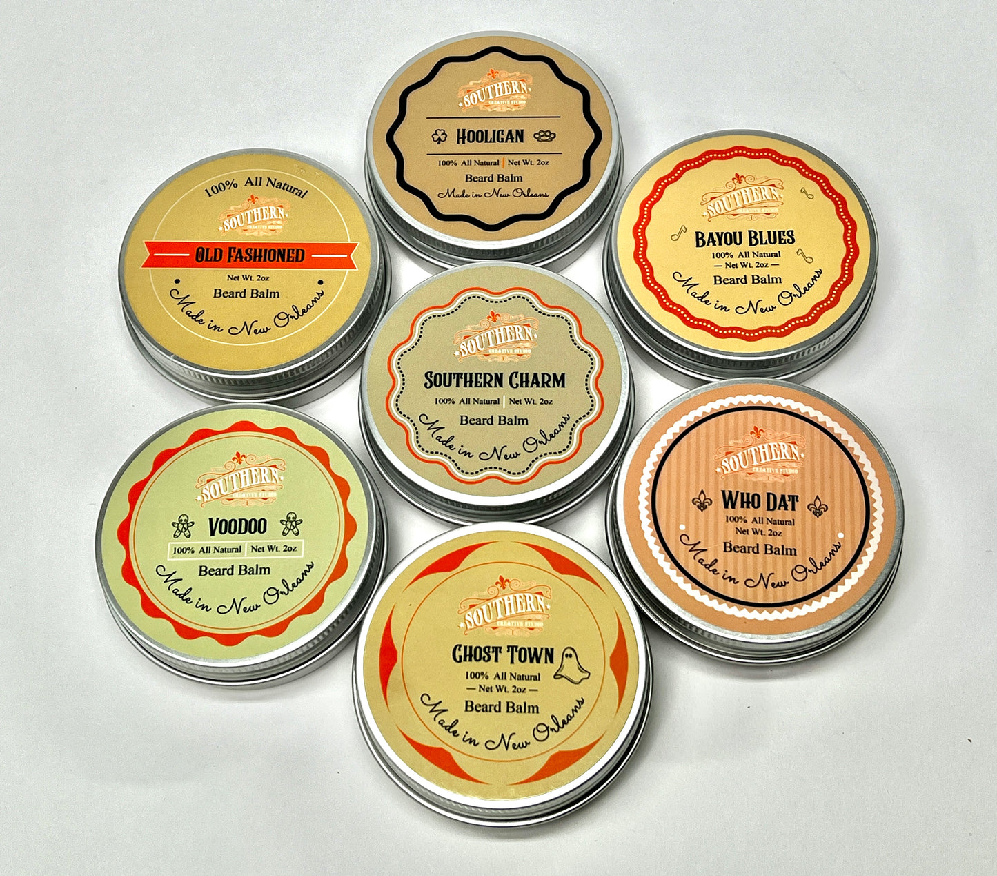 Beard Balm - Southern Charm, handmade by Southern Creative Studio in New Orleans – styled shot