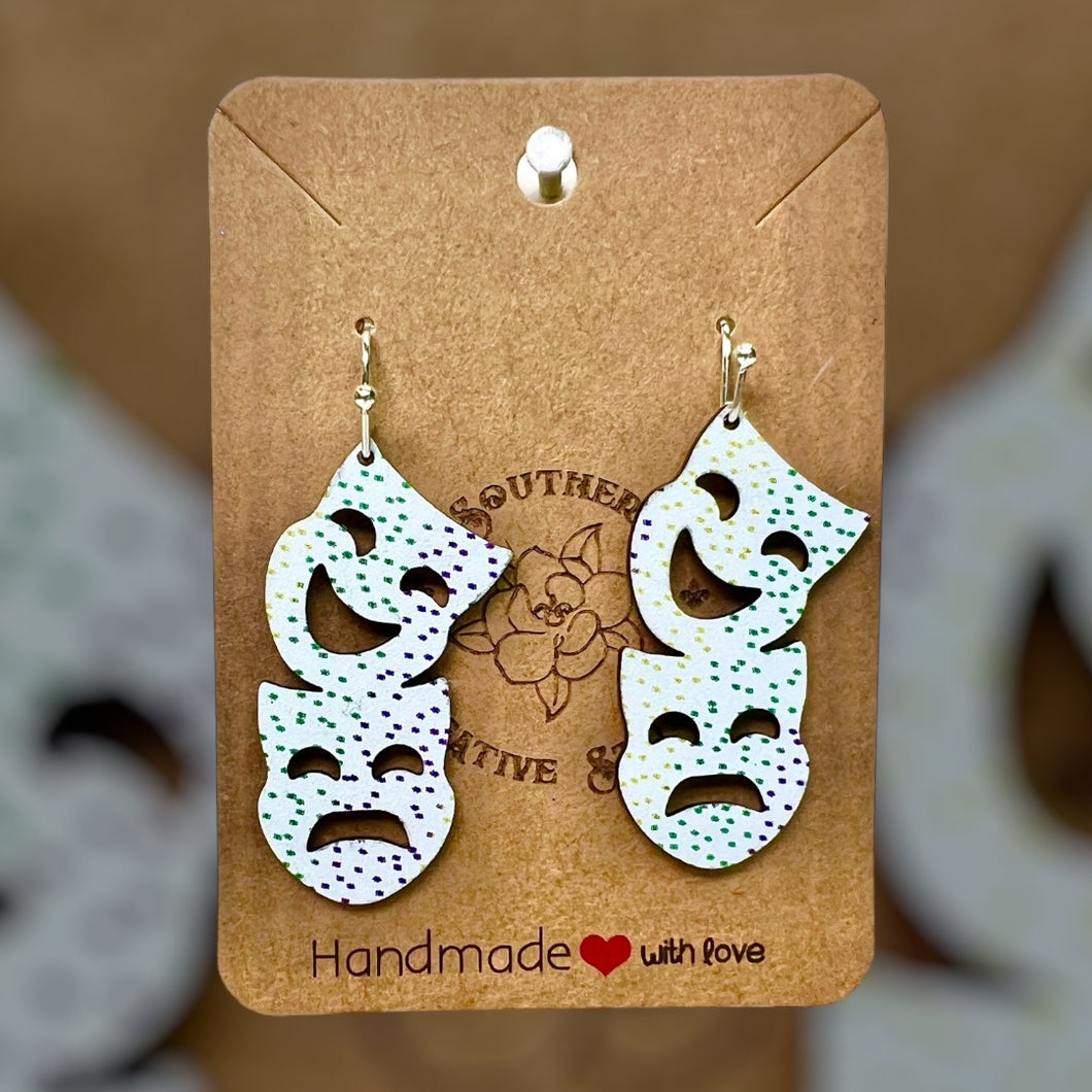 Mardi Gras Comedy and Tragedy King Cake Earring