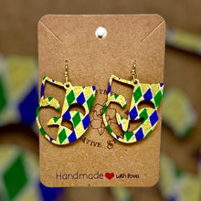 Load image into Gallery viewer, Mardi Gras Mask Half and Half Argyle Earring