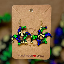 Load image into Gallery viewer, Mardi Gras Jester Hat Fleur dis lis Earring
