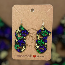 Load image into Gallery viewer, Mardi Gras Comedy and Tragedy Fleur dis lis Earring