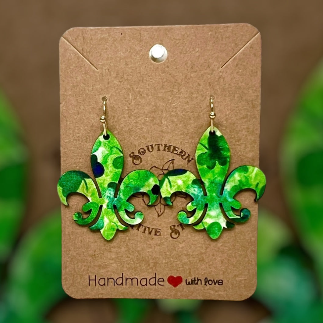 St. Patrick's Fleur dis lis Clover Earring