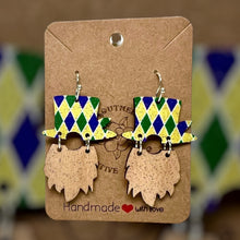 Load image into Gallery viewer, Mardi Gras Feather Hat Knome Argyle Earring