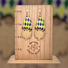 Load image into Gallery viewer, Mardi Gras Squiggle Hat Knome Argyle Earring