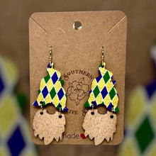 Load image into Gallery viewer, Mardi Gras Squiggle Hat Knome Argyle Earring