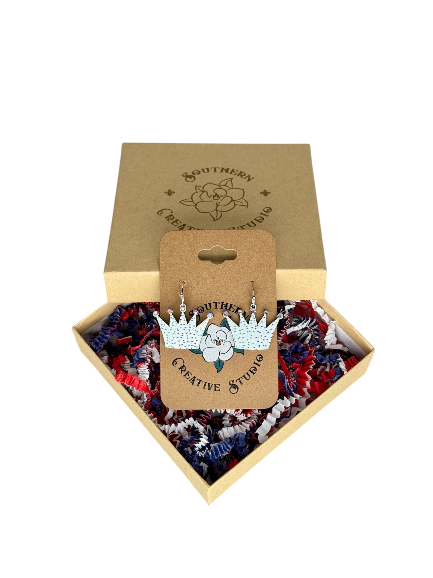 Mardi Gras Crown Earrings, handmade by Southern Creative Studio in New Orleans – detail