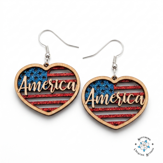 America Heart Earrings product shot on white background – Southern Creative Studio