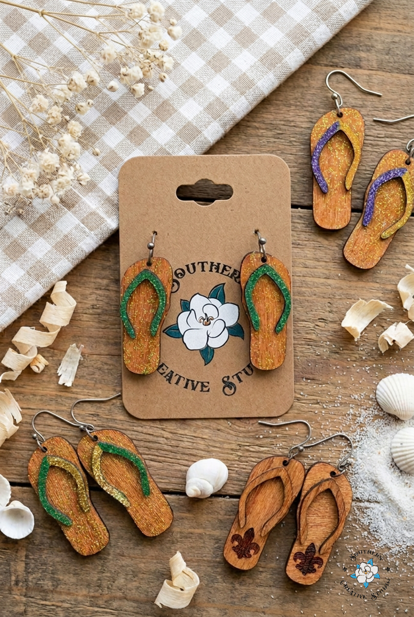 Glitter Flip-Flop Earrings - color options flat lay moodboard