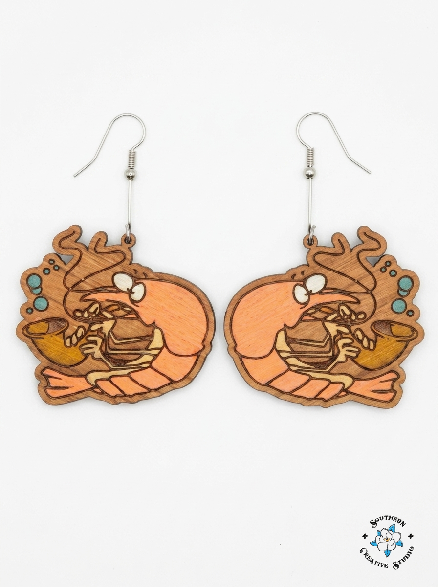 Silly Shrimp Earrings product shot on white background – Southern Creative Studio
