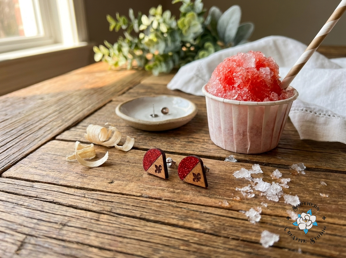 Snowball Earrings - red flavor, New Orleans snowball lifestyle scene