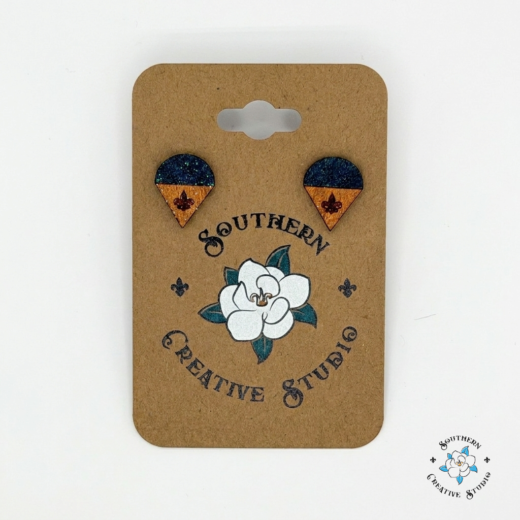Snowball Earrings - navy flavor, on branded Southern Creative Studio card