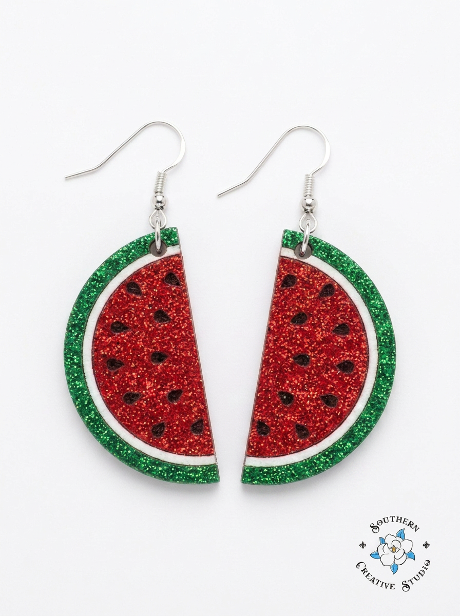 Watermelon Slice Earrings product shot on white background – Southern Creative Studio