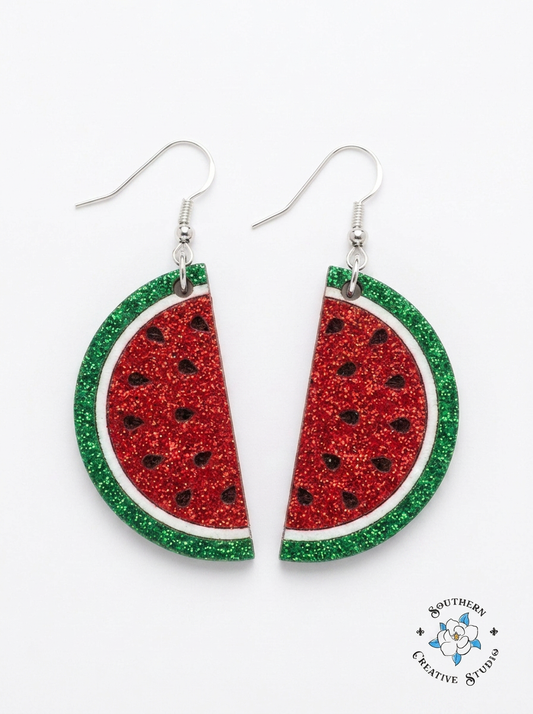 Watermelon Slice Earrings product shot on white background – Southern Creative Studio