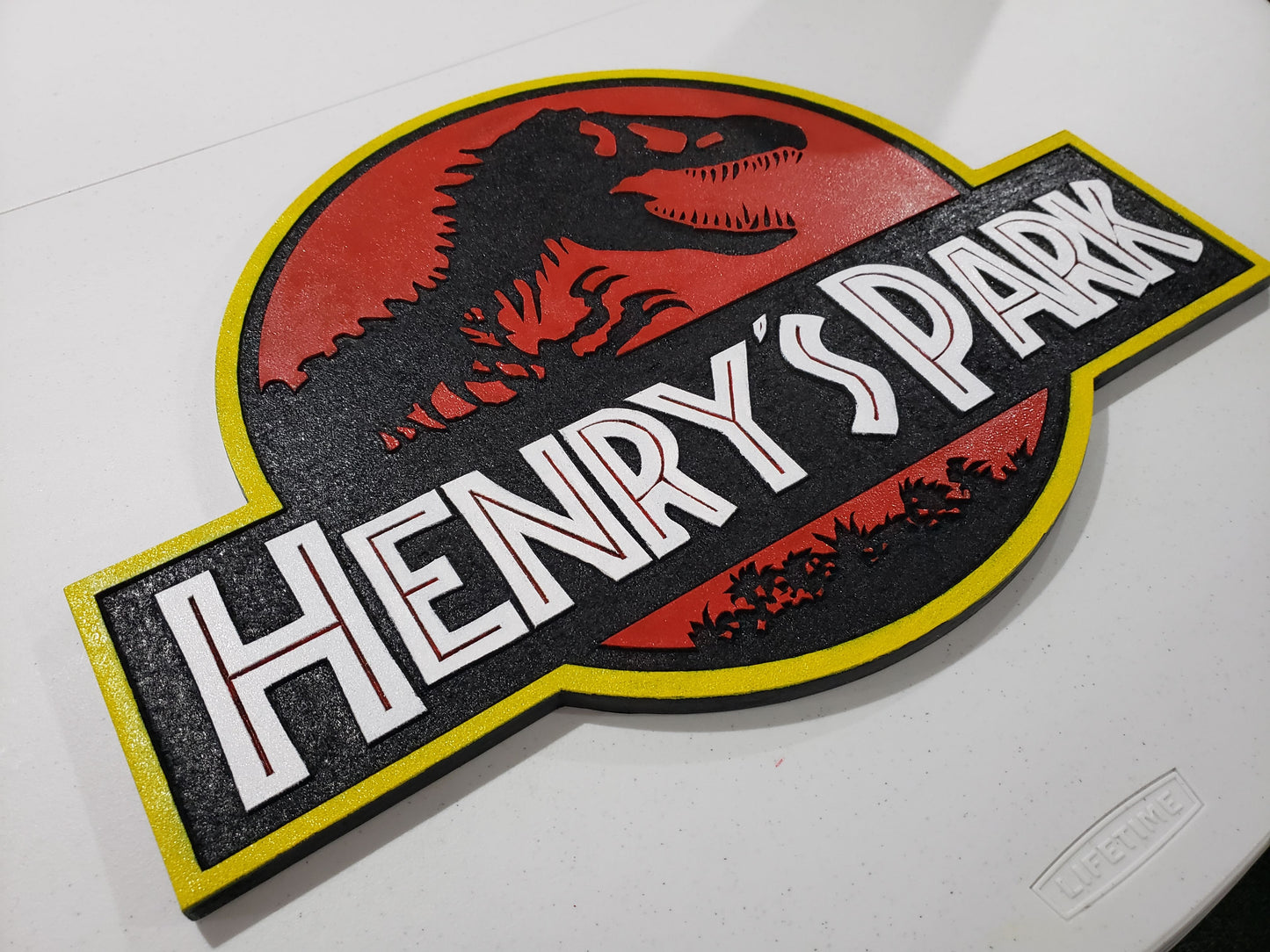 Dinosaur Kids Name Sign, handmade by Southern Creative Studio in New Orleans – detail