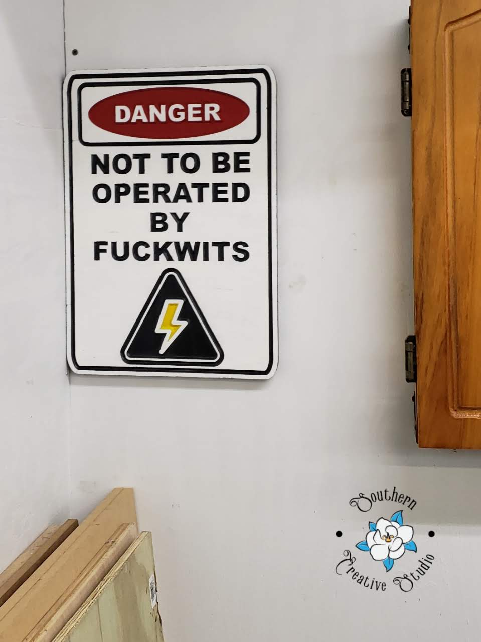 Electrical Danger Sign, handmade by Southern Creative Studio in New Orleans – detail