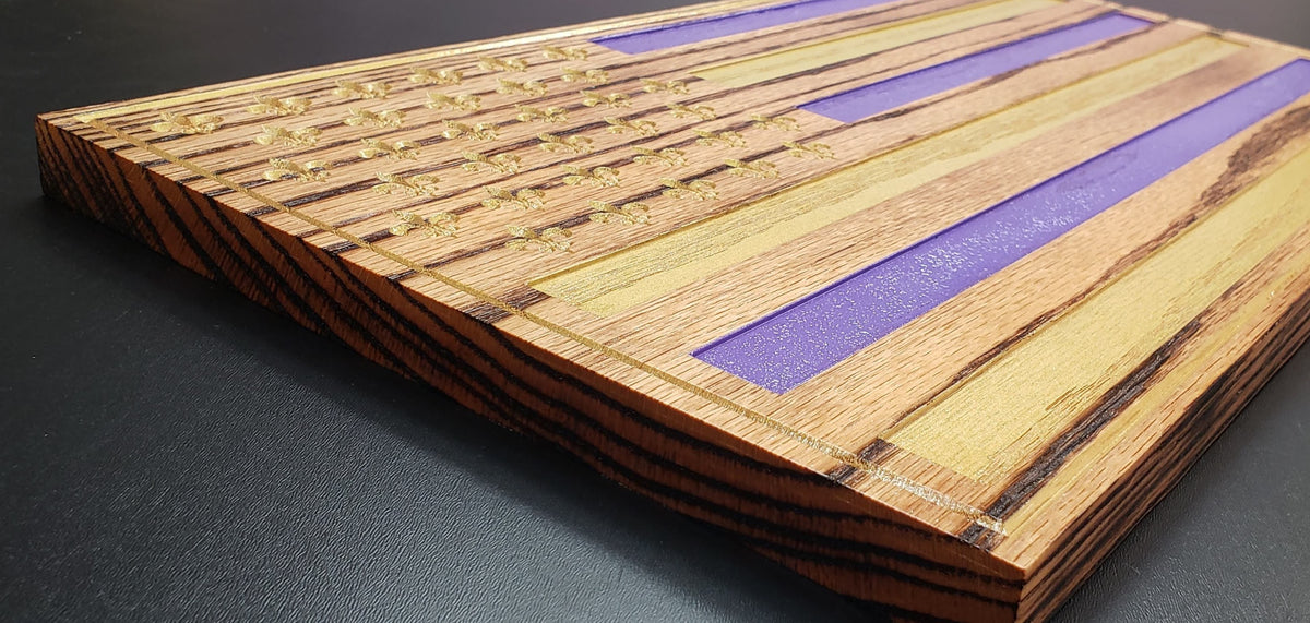 Purple and Gold Fleur Dis Lis Flag, handmade by Southern Creative Studio in New Orleans – detail