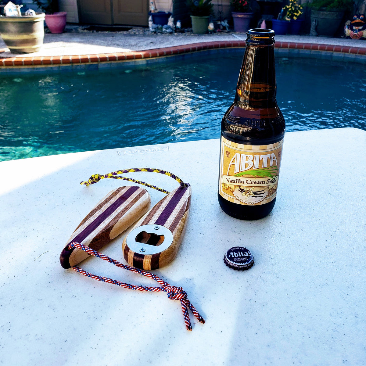 White, Brown and Purple Bottle Opener, handmade by Southern Creative Studio in New Orleans – detail