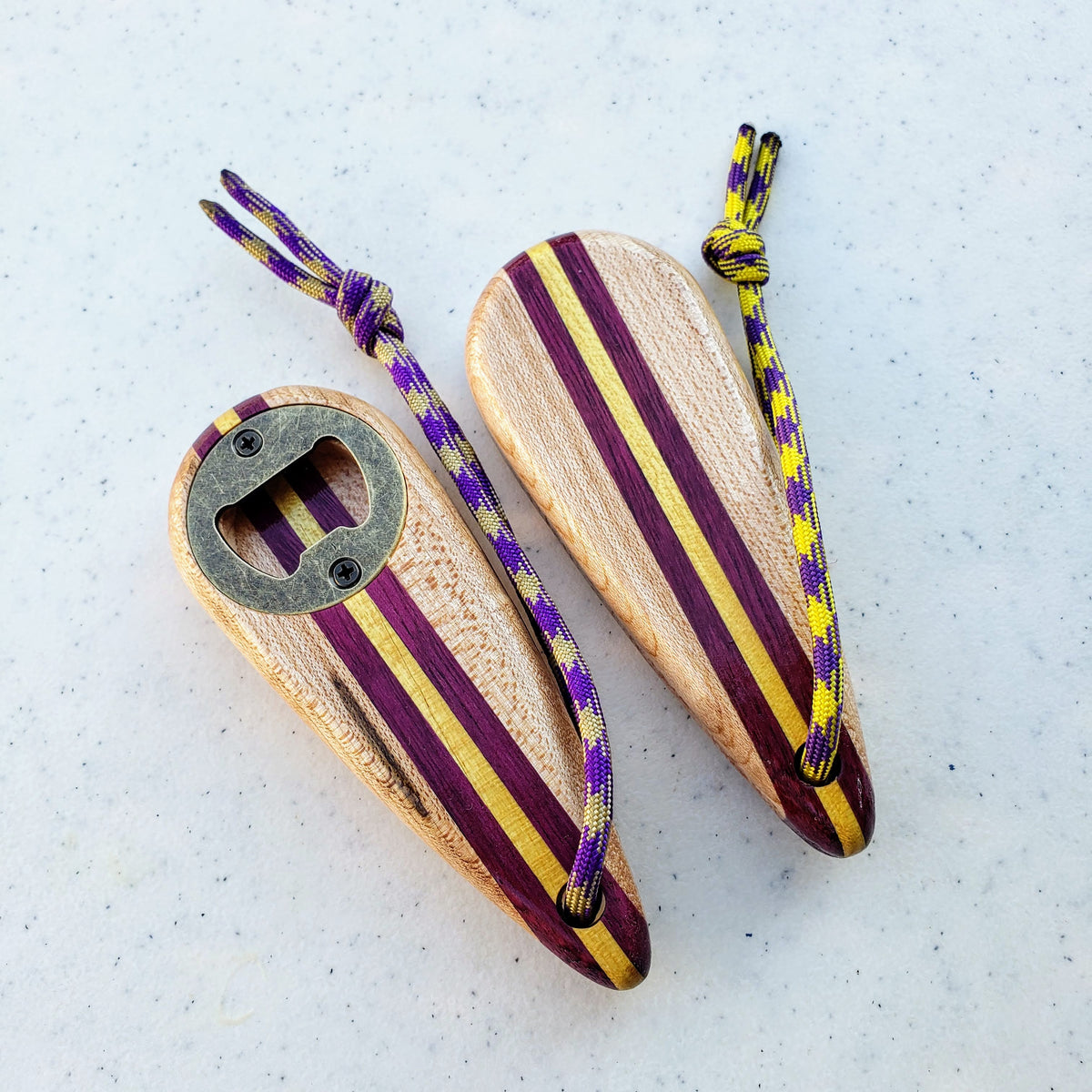 Purple and Gold Ver. 1 Bottle Opener, handmade by Southern Creative Studio in New Orleans – alternate angle
