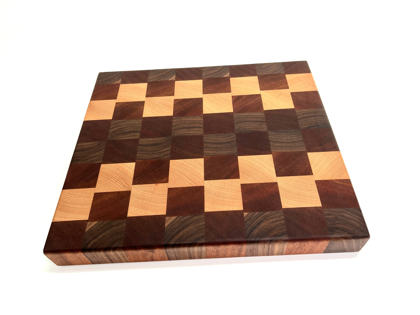 Checkered Pattern Butcher Block, handmade by Southern Creative Studio in New Orleans – in use