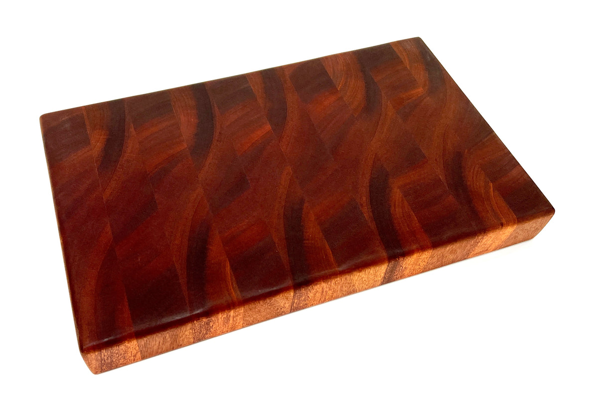 Mahogany End Grain Butcher Block (Medium), handmade by Southern Creative Studio in New Orleans – in use