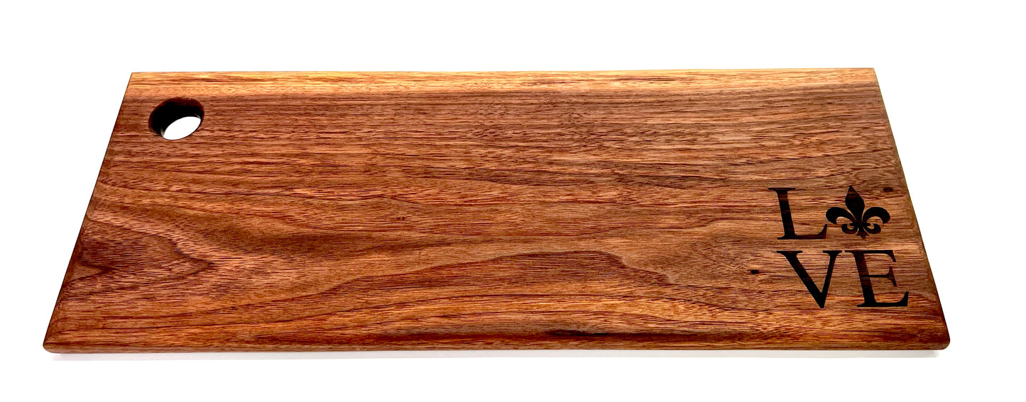 Louisiana Love Charcuterie Board (Walnut), handmade by Southern Creative Studio in New Orleans – alternate angle