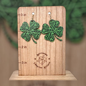 St. Patrick's Big Four Leaf Clover Celtic Knot Earring