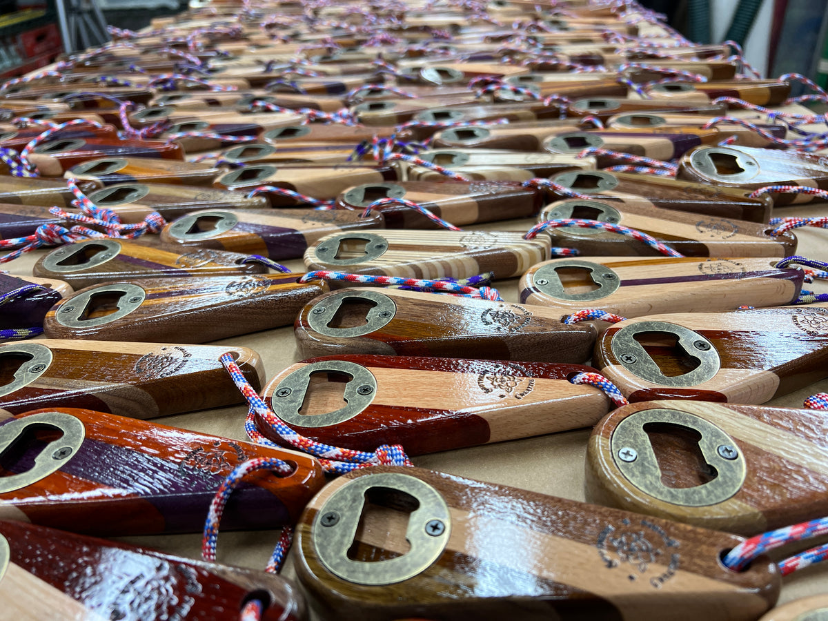 Exotic Hardwood Bottle Opener, handmade by Southern Creative Studio in New Orleans – close-up